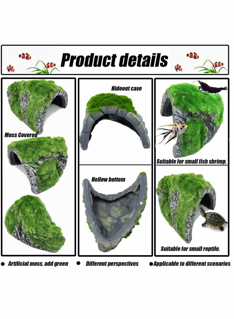 زينة كهوف وأماكن اختباء للأكواريوم، زينة صخرية من الراتنج مع طحالب، مكان اختباء للأسمال والجمبري، كهوف فارغة للمياه العذبة والمالحة للعب الأسماك والجمبري. - Image 4